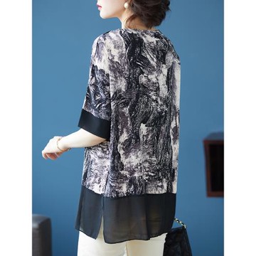 碎花雪紡襯衫女人2025年新款春夏短袖上衣媽媽大碼遮肚子洋氣小衫