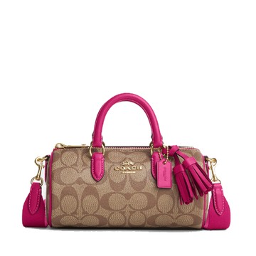 COACH 經典C logo斜背筆筒包 老花防刮PVC皮革 圓筒波士頓包 手提包 斜背包 CB874 桃紅色(現貨)▶指定Outlet商品5折起☆現貨【送禮首選★APP下單點數4倍送】