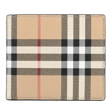 BURBERRY 8065636 經典英式格紋印花對開零錢短夾.卡其