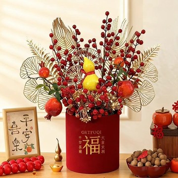 🏮【仿真發財果福桶】2026馬年新年裝飾擺件 紅果插花新春客廳佈置 台灣出貨 喜氣洋洋 吉祥寓意 迎春