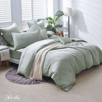 【Great Living格蕾寢飾】英國Abelia 唯蕾時光 加大天絲刺繡四件式防蹣抗菌吸濕排汗兩用被床包組-綠色