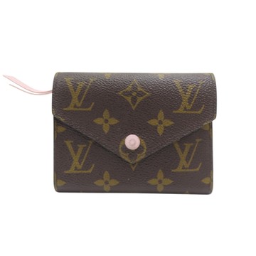 【二手名牌BRAND OFF】LOUIS VUITTON LV 路易威登 棕色/粉色 原花帆布 Victorine 三折短夾 M62360