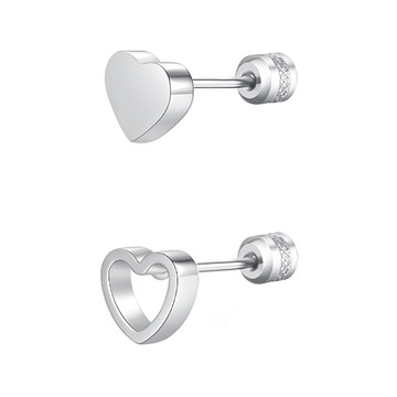 Brilliant Beauty 耀眼美人 後鋯石鑽醫療鋼不銹鋼耳環  心心相印 銀色