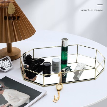 擺件 輕奢 金屬玻璃珠寶首飾盤化妝品收納盤擺件 家居桌面置物盤