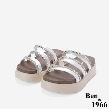 Ben&1966高級精緻百搭帶鑽細帶厚底拖鞋-米白(266242)