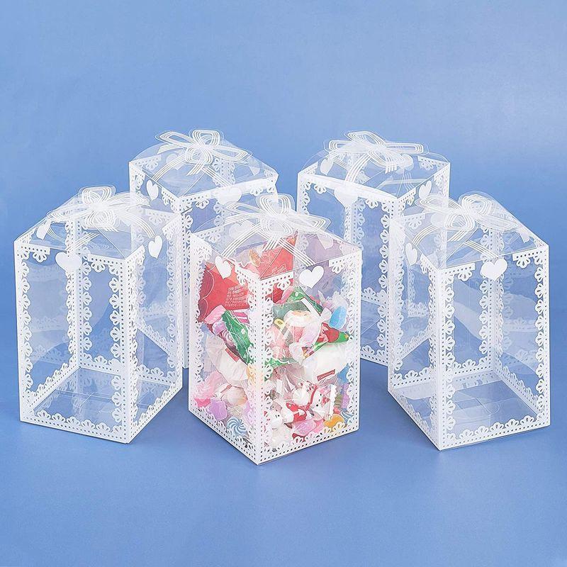 BENECREAT 24個 透明プラスチックケース レースリボン柄 14x9x9cm ギフトボックス クリア 折り畳みボックス PVC 小物