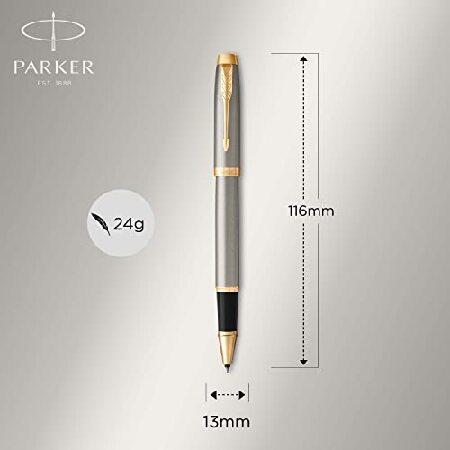 (Rollerball Pen, Blister Pack, Brushed Metal Golden trim) PARKER IM Rollerball Pen, Brushed Metal with Fine Point Black Ink Refill, Blister Pack (19