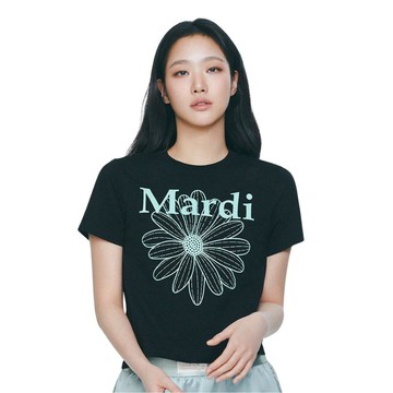 韓國 Mardi Mercredi SLIM TSHIRT FLOWERMARDI 經典印花 合身短袖T恤 黑色薄荷綠BLACK MINT