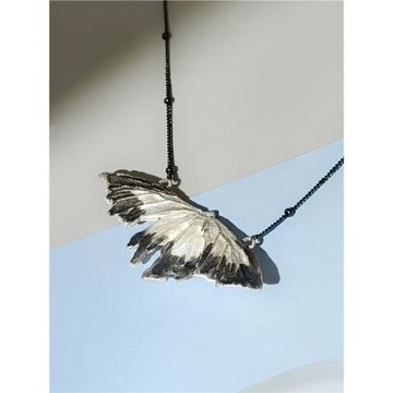 梵靈原創小眾設計師款重生藝術感蝴蝶項鏈S925純銀燒白工藝新中式