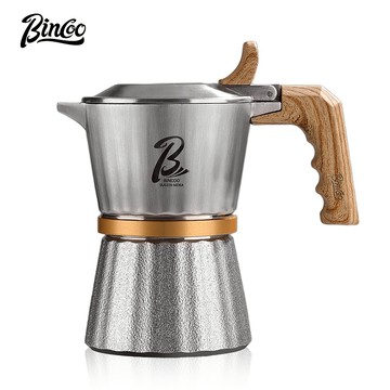 BINCOO 三閥316不銹鋼摩卡壺 家用可明火煮咖啡壺 意式咖啡壺帶磨豆機套裝 2人份