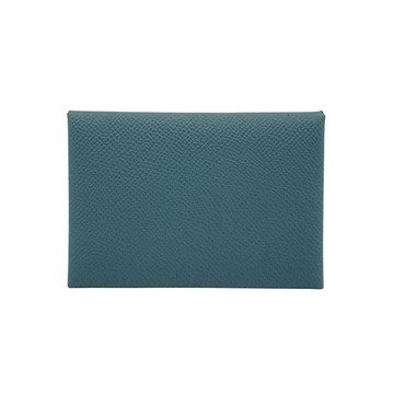 Hermes Calvi Duo 山羊皮雙層釦式零錢卡包(灰藍)