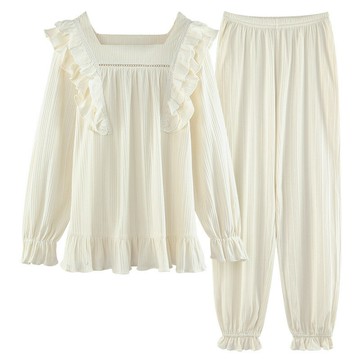 睡衣女新款棉質春秋冬長袖開衫韓版宮廷可愛甜美家居服可外穿批發鑫弘-素時衣櫥