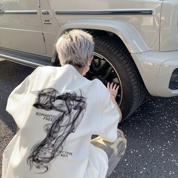 【台灣發貨】男裝重磅純棉圖案短T 落肩寬鬆款休閒情侶上衣