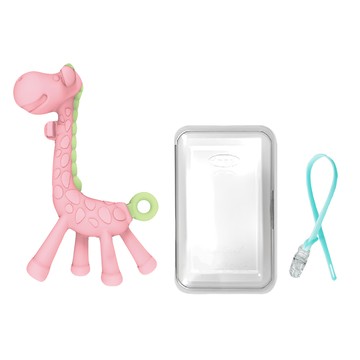 ange 長頸鹿造型固齒器組 初期育兒用品  固齒器 + 矽膠鍊夾 + 透明保護盒  1組
