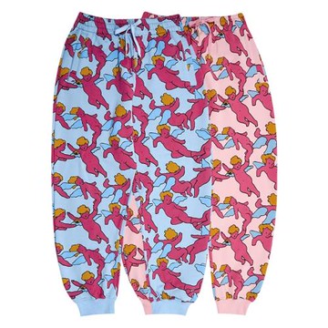 GRAF原創品牌滿版的水彩粉紅金發雛菊小天使插畫毛圈寬松休閑褲