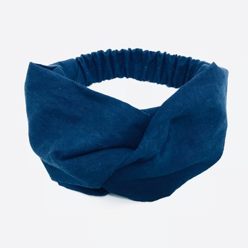 藍染 寬版交叉髮帶(素色深藍) 植物染