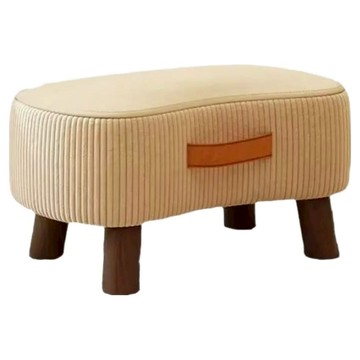 德利生活 軟包手提小矮凳 絨布+科技布凳面+實木框架  米白  1個