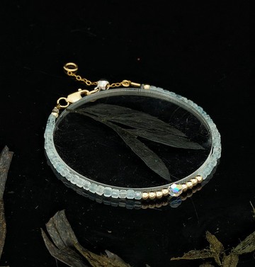 日本 Cenfill 鋼絲 2.5mm 海藍寶 14KGF Swarovski 水晶手鍊