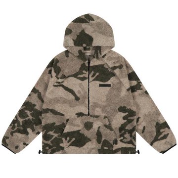 秋冬新款迷彩搖粒絨外套男士情侶裝半拉鏈連帽衛衣潮牌