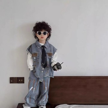 男童牛仔馬甲套裝2025新款韓版兒童休閑秋季中小童牛仔褲兩件套潮(鑫弘-萌寶童裝)可開發票