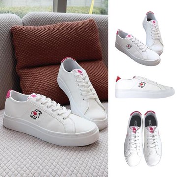 moz瑞典駝鹿 舒適皮質 愛心小白鞋 休閒鞋 (白/桃紅) 法式刺繡