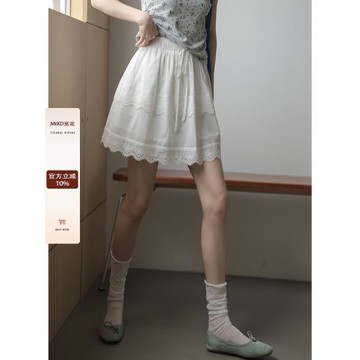 覓定白色蕾絲花邊半身裙女夏季新款高腰顯瘦a字裙短裙小個子裙子