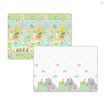 嬰兒遊戲墊地墊大號嬰兒爬行墊 71 英寸 x 47 英寸防水可逆可折疊泡沫遊戲墊,帶蓋邊緣儲物袋,適用於嬰幼兒兒童