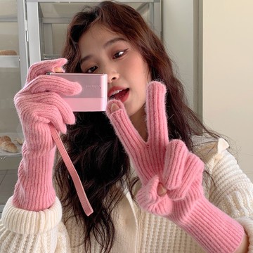 冬季羊毛觸屏保暖手套女 羊毛素面針織手套 可觸控手套 秋冬保暖單品 手套 針織手套 保暖手套 觸控手套