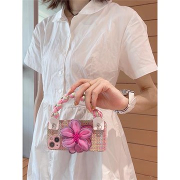 高級彩色紗花手拿腕帶適用蘋果16promax手機殼iphone17pro新款15pro手提包13女14plus斜挎可背帶掛繩12手拎11