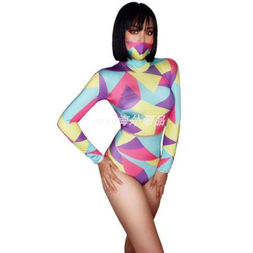 2022新品彩色彈力緊身連衣褲女式氨綸緊身連衣褲性長袖印花短款