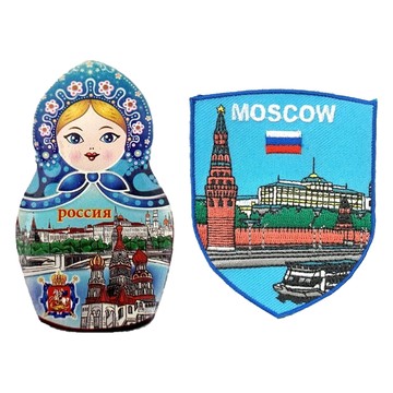A-ONE 匯旺 3D立體冰箱貼 + 刺繡布標 2件組  俄羅斯套娃紅場 + 莫斯科河  俄羅斯蘭套娃紅場 + 莫斯科河  2.5 x 3.1inches 1.89 x 3.31inches