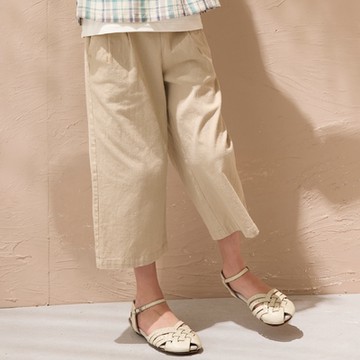 PIPPY 氣質款剪接壓摺寬版長褲 卡其