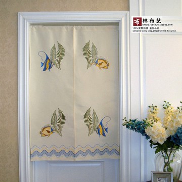 外貿精美成品刺繡熱帶魚布藝門簾風水簾開運臥室廚房隔斷簾半簾