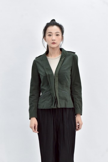 (S) charinyeh 棉質短版羊皮長袖綠色外套