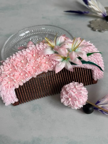 櫻花つまみ細工 髮梳與簪子套組