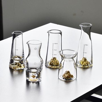 鉆石金山白酒杯套裝創意家用水晶玻璃分酒器小一口杯觀山金箔酒壺