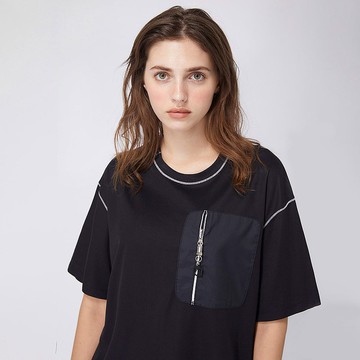 【中性款】收納口袋短袖上衣 / 黑色