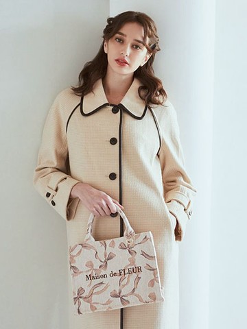 氣質蝴蝶結緞帶花紋方形手提托特包【S】(08000196700) - Maison de FLEUR