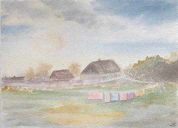 夏季原創水彩畫風景牆藝術