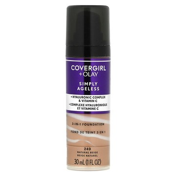 Covergirl, Simply Ageless（與 Olay 合作款），3 合 1 粉底液，240 天然米色，1 液量盎司（30 毫升）