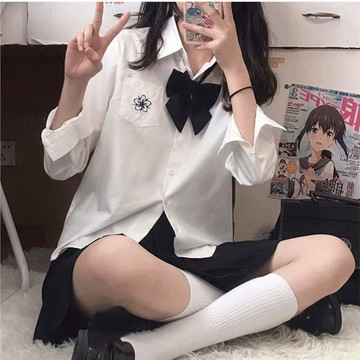 jk襯衫學院風日系長袖刺繡襯衣時尚百搭甜美校供感清新寬鬆上衣女