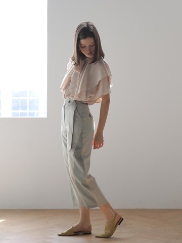 [CAIGIENNE] High-Waist Elastic Banding Baggy Pants [Light Khaki]