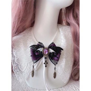 白鯨 原創九月魔女 復古哥特蝴蝶結邊夾胸針優雅寶石洛麗塔飾品