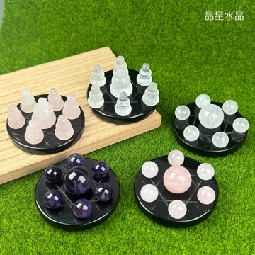 【晶星】  天然黑曜岩迷你七星陣組 黑曜 粉晶 紫水晶 葫蘆 水晶 天然水晶 礦石 原礦 七星盤 七星陣 擺件 開運擺件