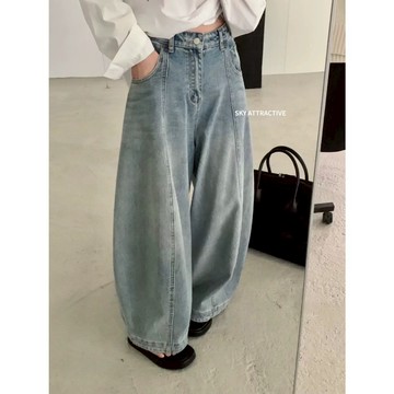 【太妮絲SK01】韓系 錐形褲 彎刀褲 韓國 氣球褲 牛仔寬褲  質感 高腰 牛仔長褲 長褲 顯瘦 假跨寬 丹寧