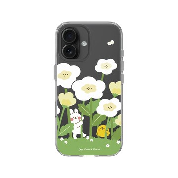 iPhone 16 Clear Case（相機按鈕） 透明 - 懶散兔與啾先生 Lazy Rabbit and Mr.Chu - 花叢間