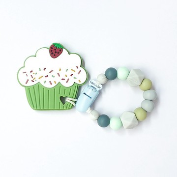 【客製】杯子蛋糕固齒器組 / 長款 奶嘴鏈 奶嘴鏈夾 / 食用級矽膠