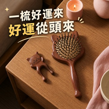 [窩在家] (1+1禮物組) 質感貓咪檀木按摩組  🎂 生日禮物｜辦公室｜實用｜療癒｜同事｜上班族｜貓奴｜巨蟹座｜七夕禮物｜父親節