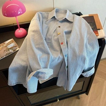 復古簡約撞色多巴胺oversize寬鬆百搭POLO領襯衫女春季長袖上衣