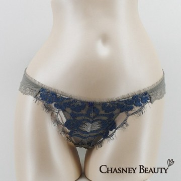 Chasney Beauty鬱金香蕾絲水晶三角褲S(藍灰)
